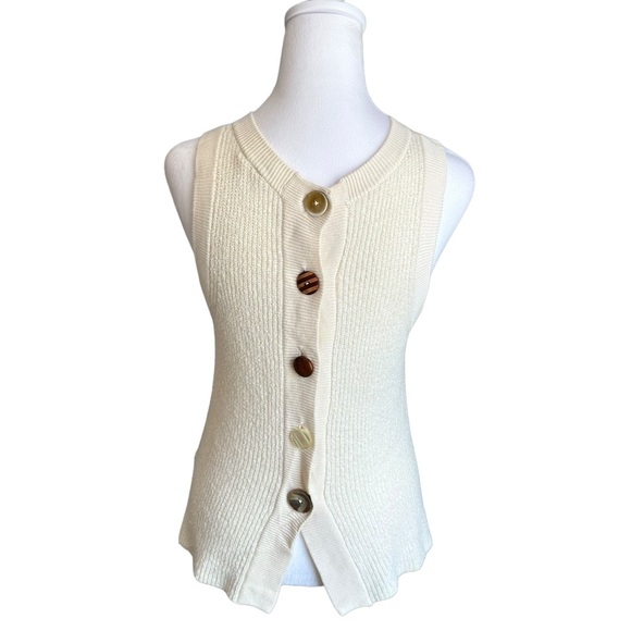 Moth by Anthropologie Cream Button Up Back Knit Sleeveless Top Size XS - Picture 3 of 17